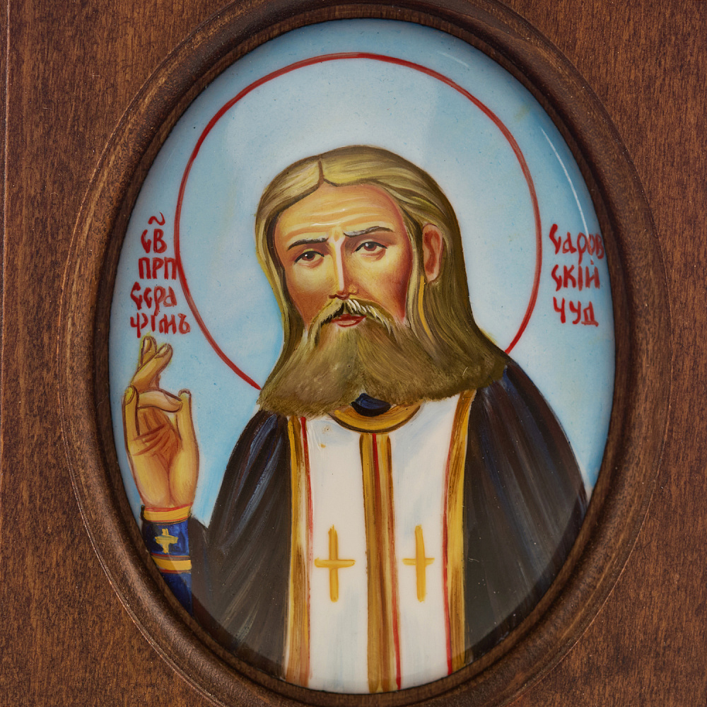 Икона «Серафим Саровский». Ростовская финифть 10,5х13,5 см - интернет магазин Русь Велика я фото 2