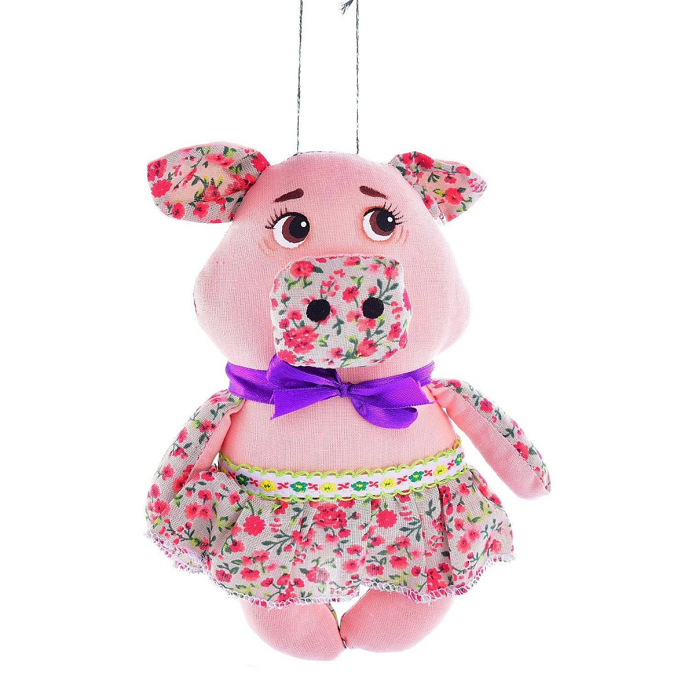 Сувенир Игрушка лоскутная СВИНКА В ЮБОЧКЕ - интернет магазин Русь Велика я 