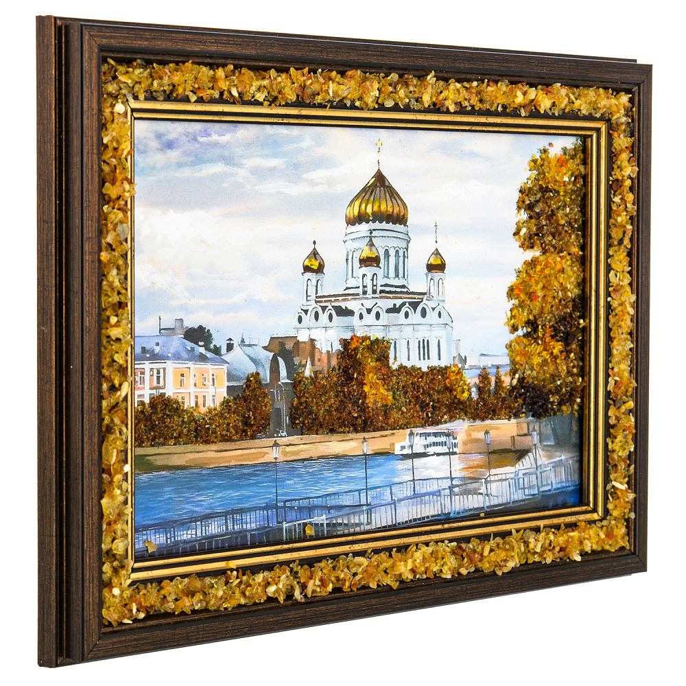 Картина янтарная «Храм Христа Спасителя» 24х15 см - интернет магазин Русь Велика я фото 1