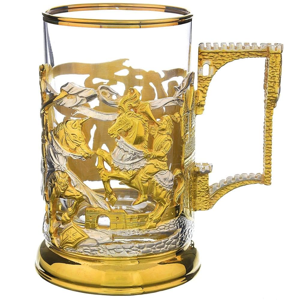 Подстаканник «Рыцари». Латунь. Позолота - интернет магазин Русь Велика я фото 1