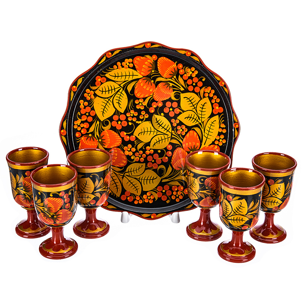 Питейный набор на 6 персон «Водочный». Хохлома - интернет магазин Русь Велика я 