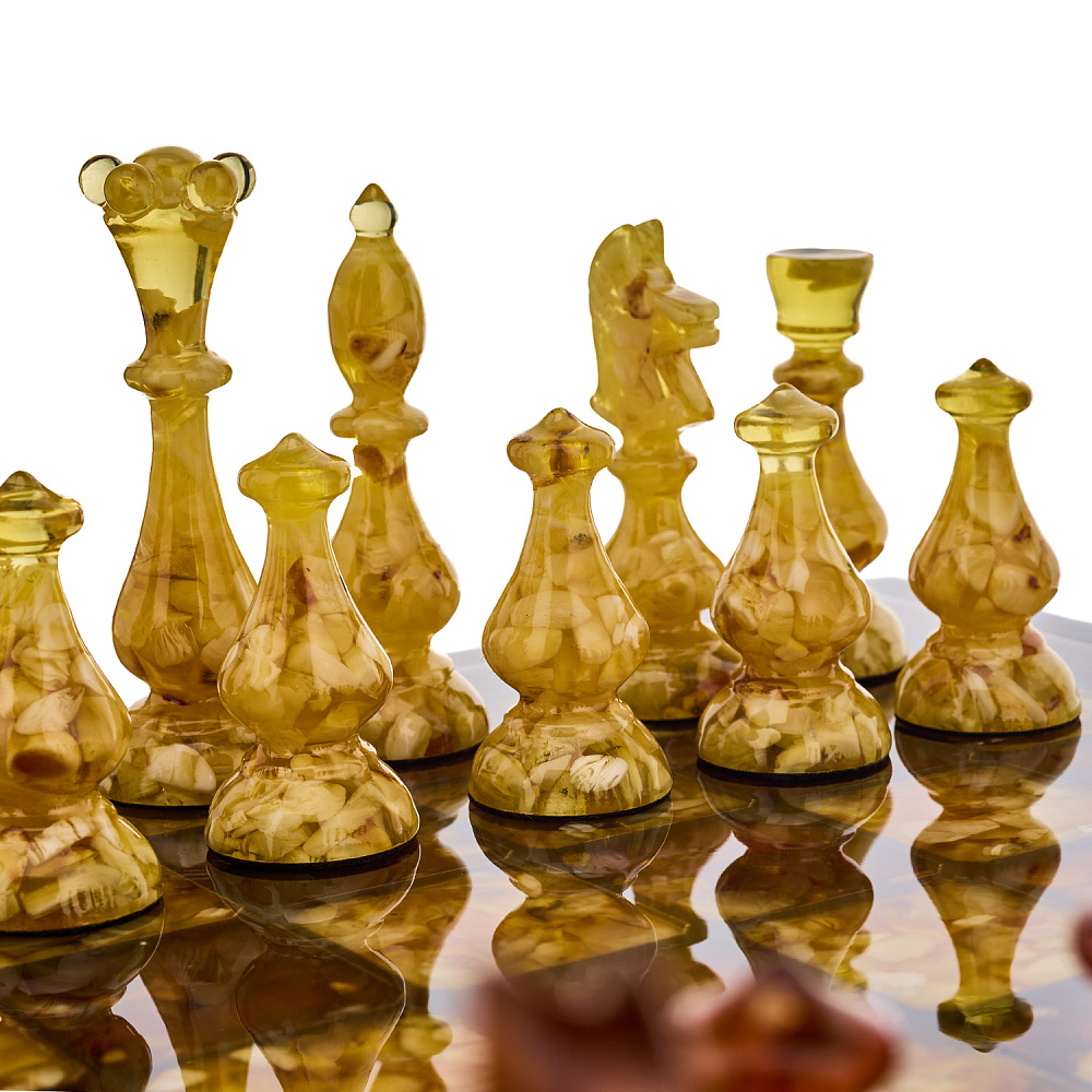 Шахматы из мореного дуба с янтарными фигурами 45х45 см - интернет магазин Русь Велика я фото 8