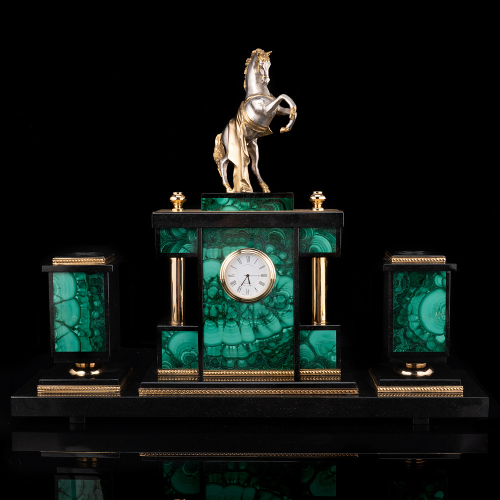 Настольный письменный набор из малахита «Конь». Златоуст - интернет магазин Русь Велика я фото 1