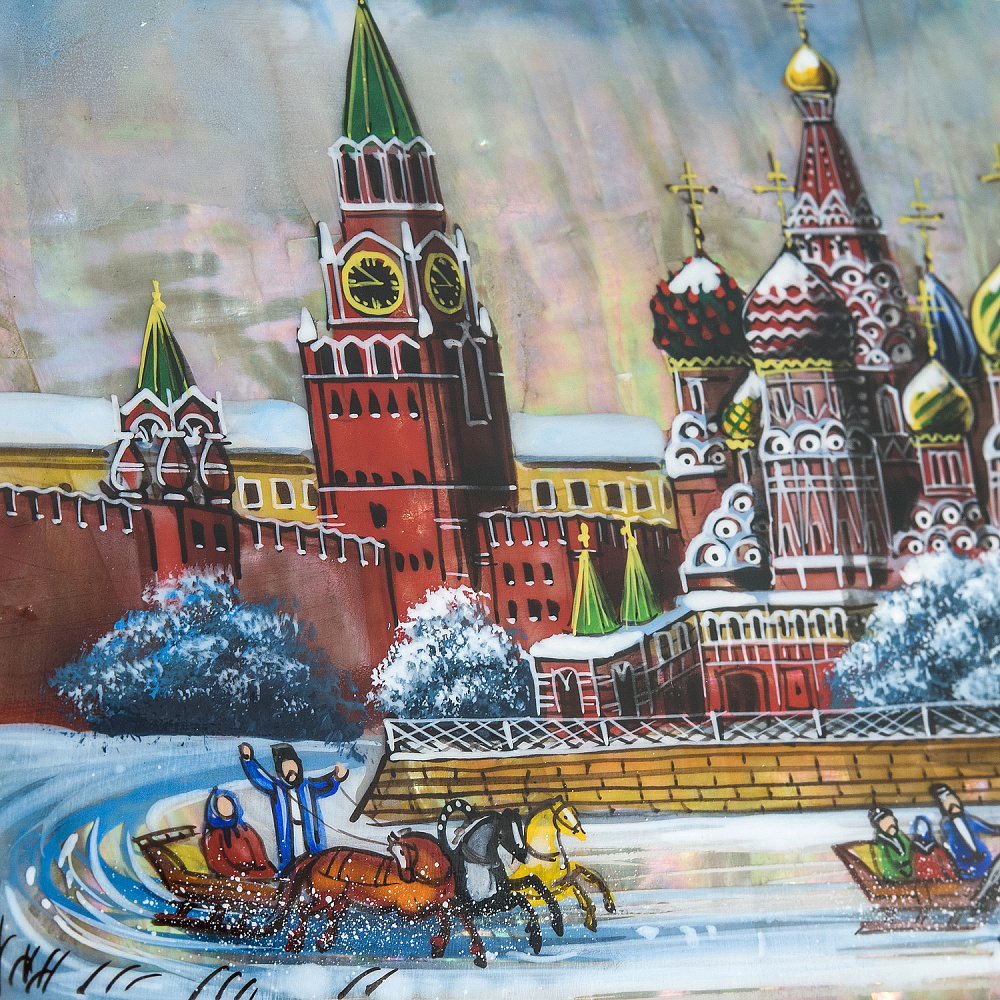 Картина перламутровая «Зима. Храм Василия Блаженного» 28х22 см - интернет магазин Русь Велика я фото 1
