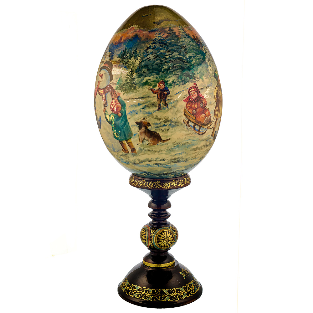 Пасхальное яйцо на подставке «Зимние забавы» - интернет магазин Русь Велика я фото 2