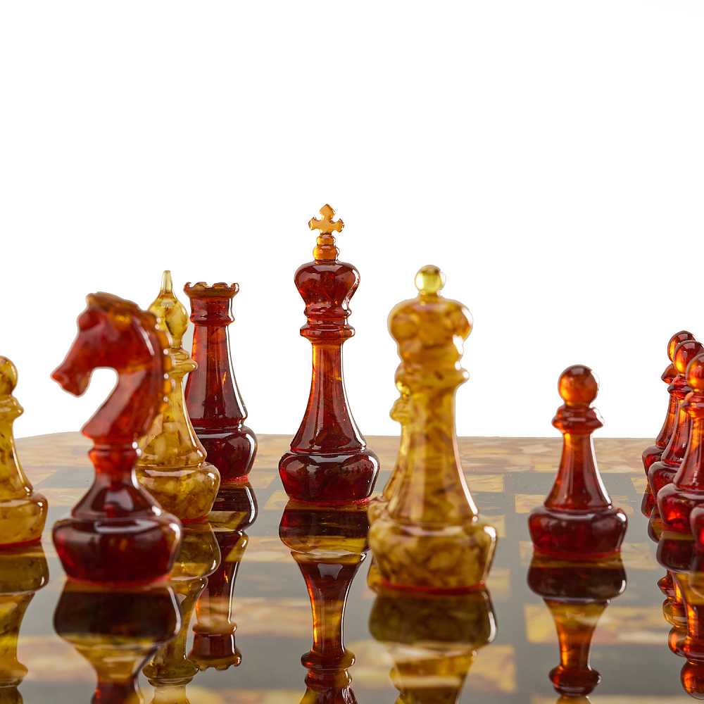 Шахматы с инкрустацией и фигурами из янтаря «Тело Платона» 46х46 см - интернет магазин Русь Велика я фото 4