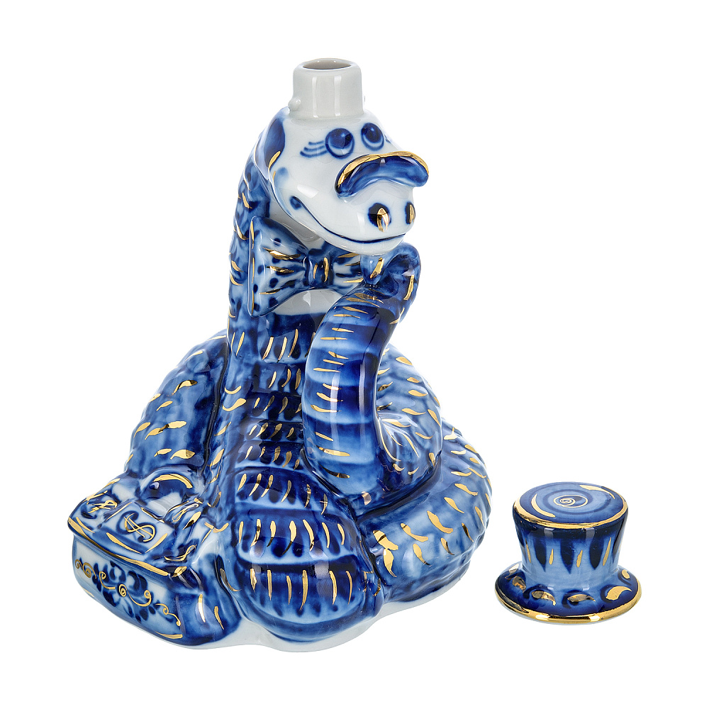 Змея Символ года 2025. Штоф «Змей Мудрый Каа». Гжель в золоте - интернет магазин Русь Велика я фото 2