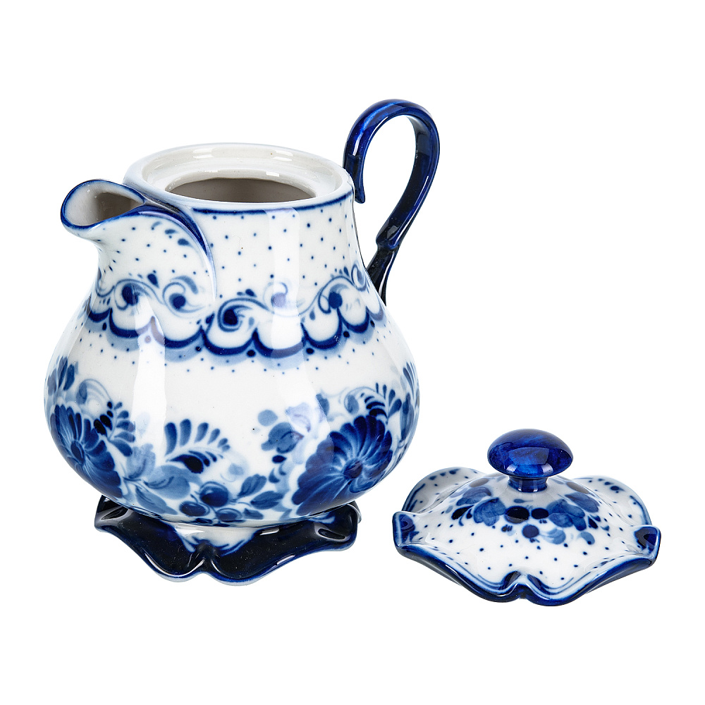 Молочник с крышкой. Гжель - интернет магазин Русь Велика я фото 1