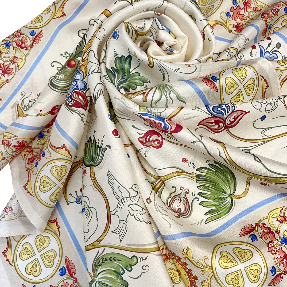 Платок шелковый «Зачатьевская монастырская роспись» 90х90 см - интернет магазин Русь Велика я фото 1