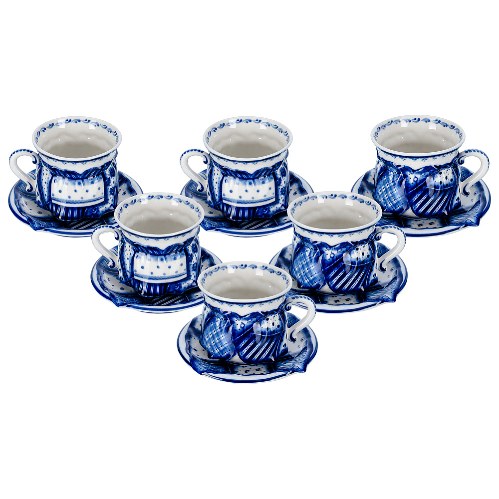 Чайный сервиз на 6 персон «Скоморошьи забавы». Гжель - интернет магазин Русь Велика я фото 3