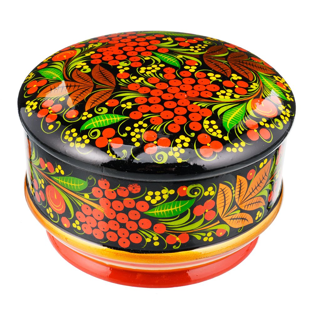 Деревянная круглая шкатулка с росписью «Рябина». Хохлома - интернет магазин Русь Велика я фото 2