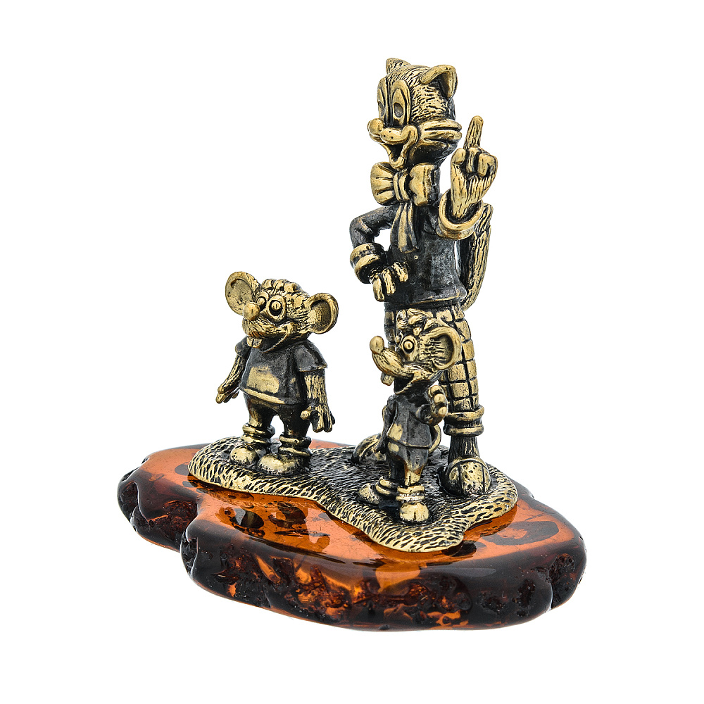 Статуэтка с янтарем «Кот Леопольд и мышата» - интернет магазин Русь Велика я фото 2