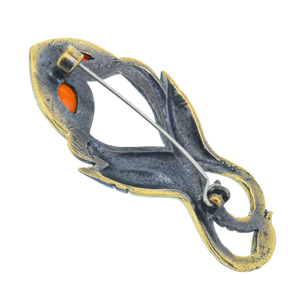 Брошь с янтарем «Фламинго» - интернет магазин Русь Велика я фото 1