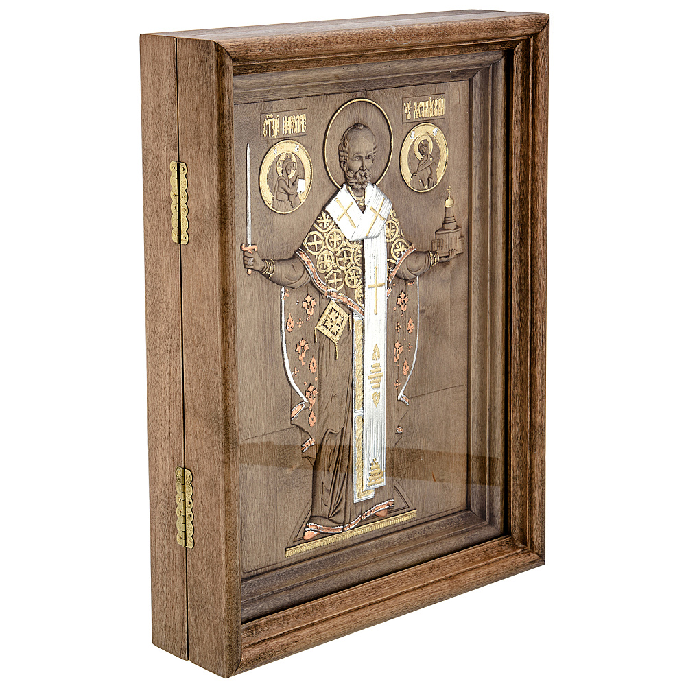 Деревянная икона в киоте «Николай Можайский» 39х30 см - интернет магазин Русь Велика я фото 1