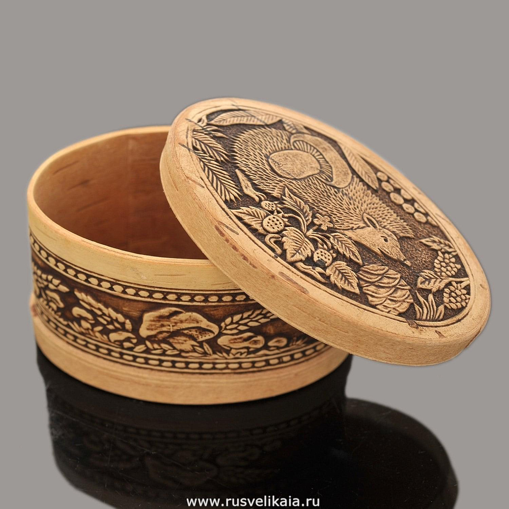 Шкатулка круглая из бересты «Медведь» - интернет магазин Русь Велика я фото 1