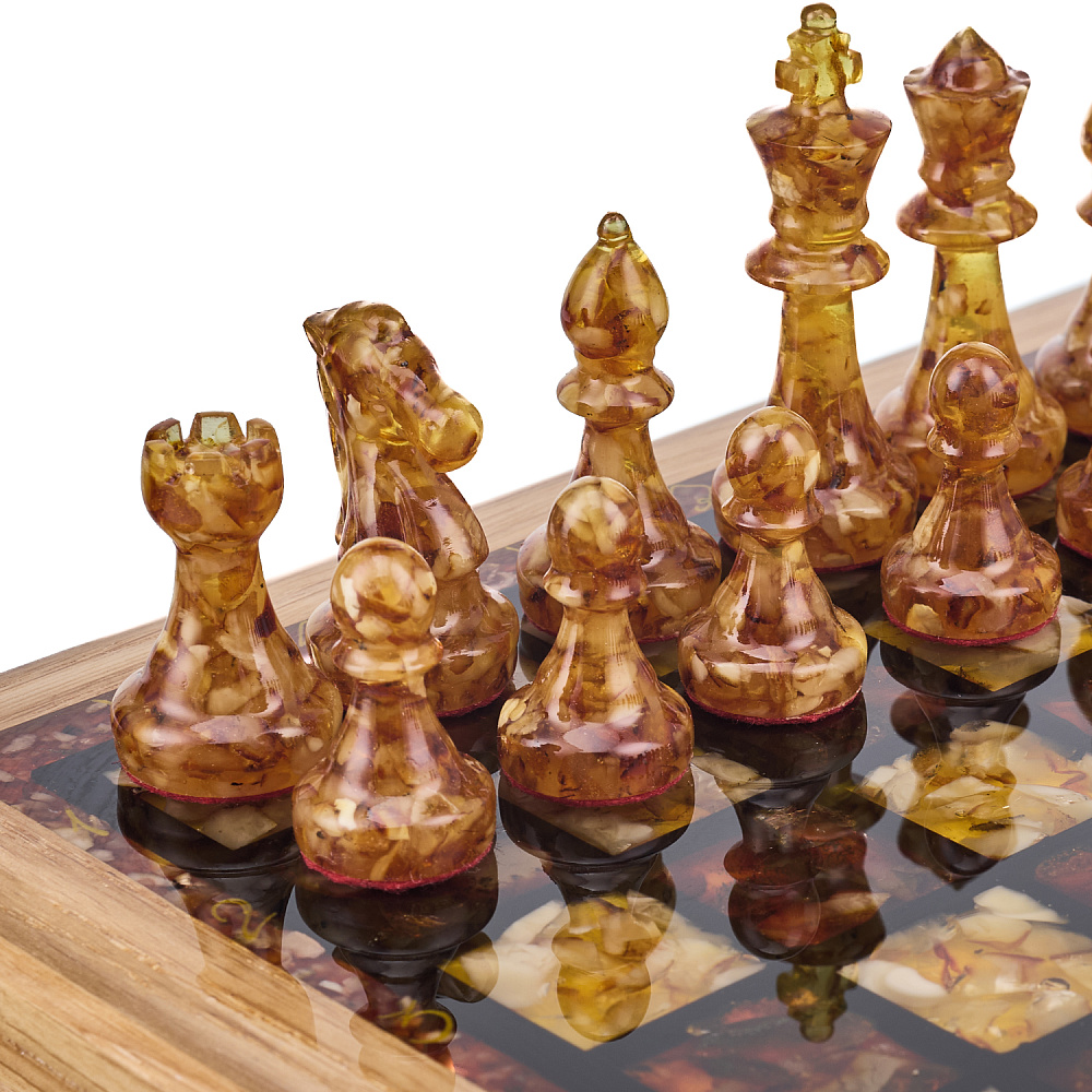 Шахматы с инкрустацией и фигурами из янтаря 28х28 см - интернет магазин Русь Велика я фото 11