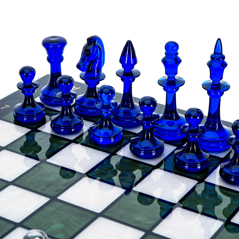 Шахматы с перламутром и стеклянными фигурами 45х45 см - интернет магазин Русь Велика я фото 1