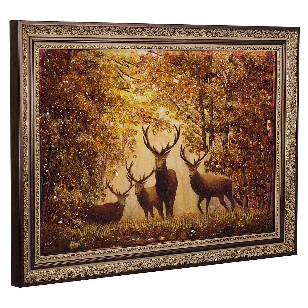 Картина янтарная «Олени» 60х40 см - интернет магазин Русь Велика я фото 2