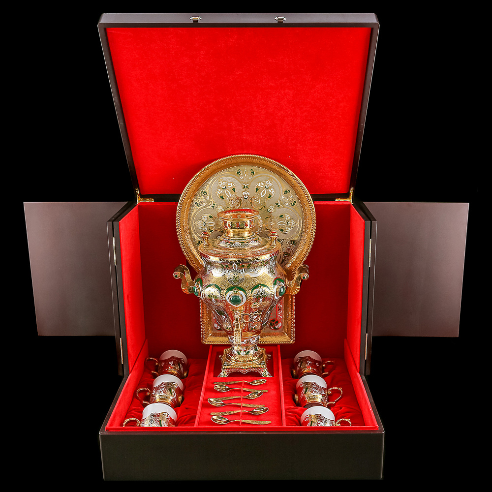 Самовар электрический 3 л с позолотой «Малахит». Златоуст - интернет магазин Русь Велика я фото 1