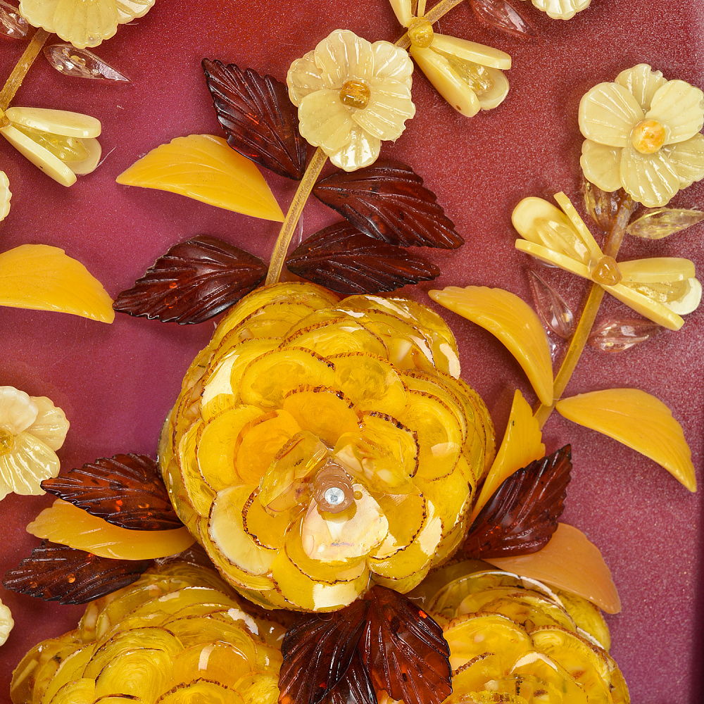 Цветочная композиция-панно из янтаря 20х25 см - интернет магазин Русь Велика я фото 1