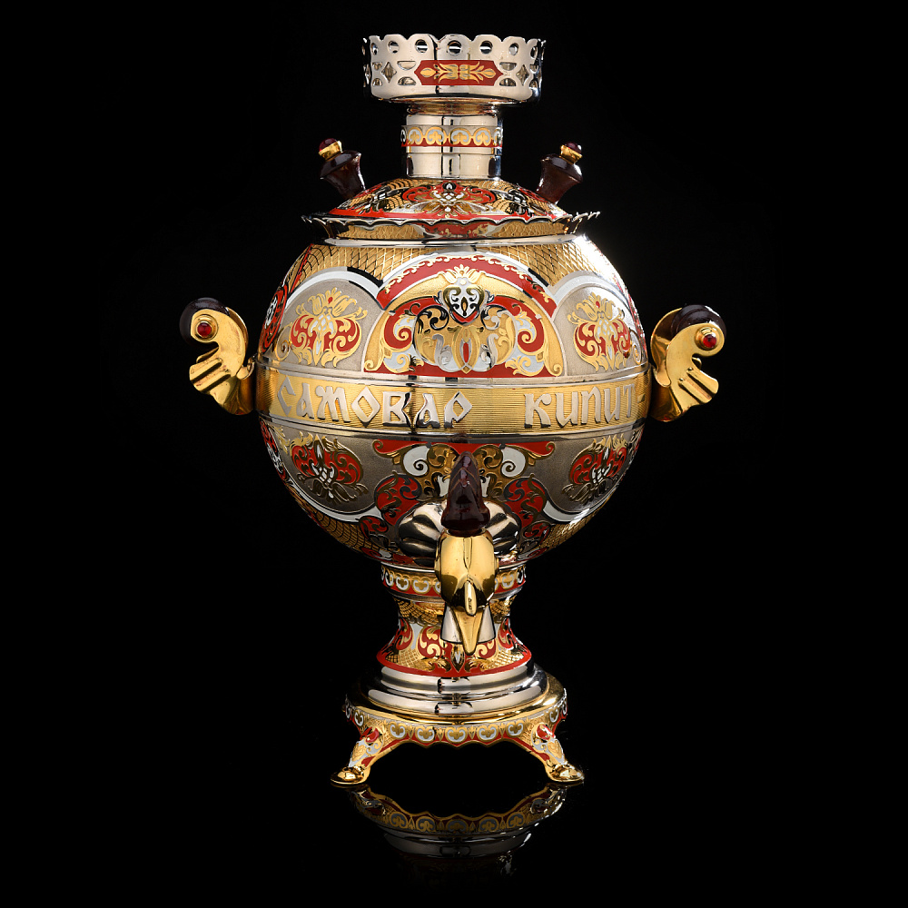 Самовар электрический 3 л с позолотой «Петух». Златоуст - интернет магазин Русь Велика я 