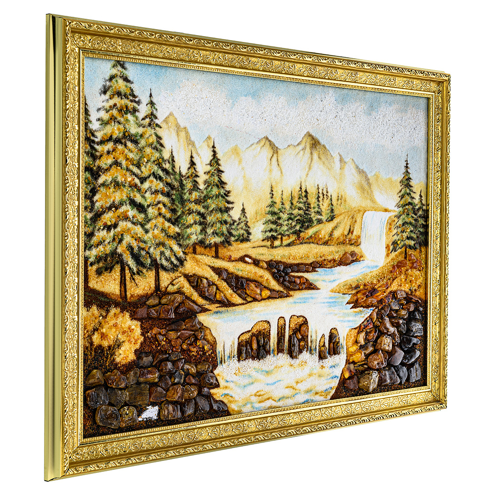 Картина янтарная «Водопад в горах» 60х40 см - интернет магазин Русь Велика я фото 1