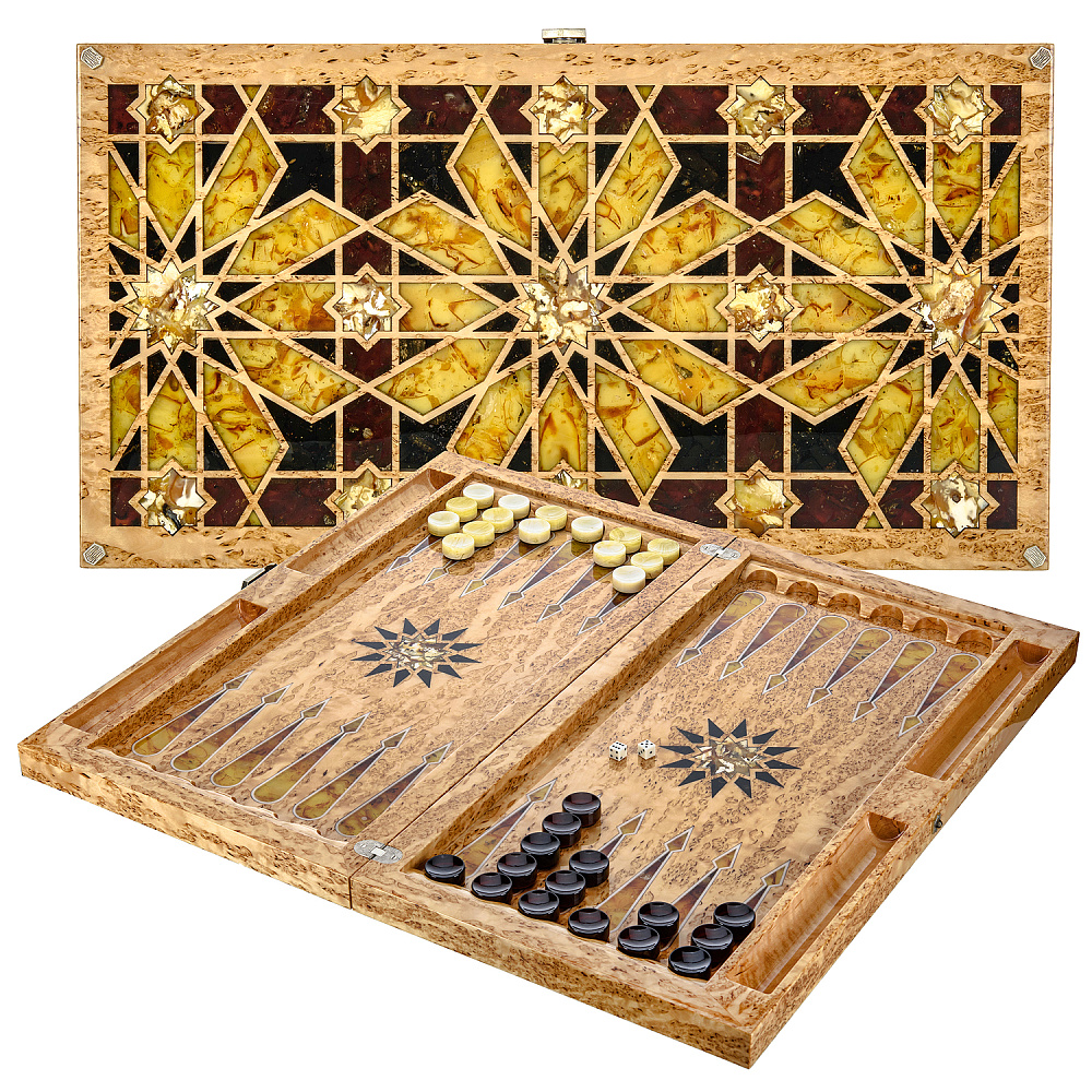 Нарды янтарные «Орнамент» 60х33 см - интернет магазин Русь Велика я 