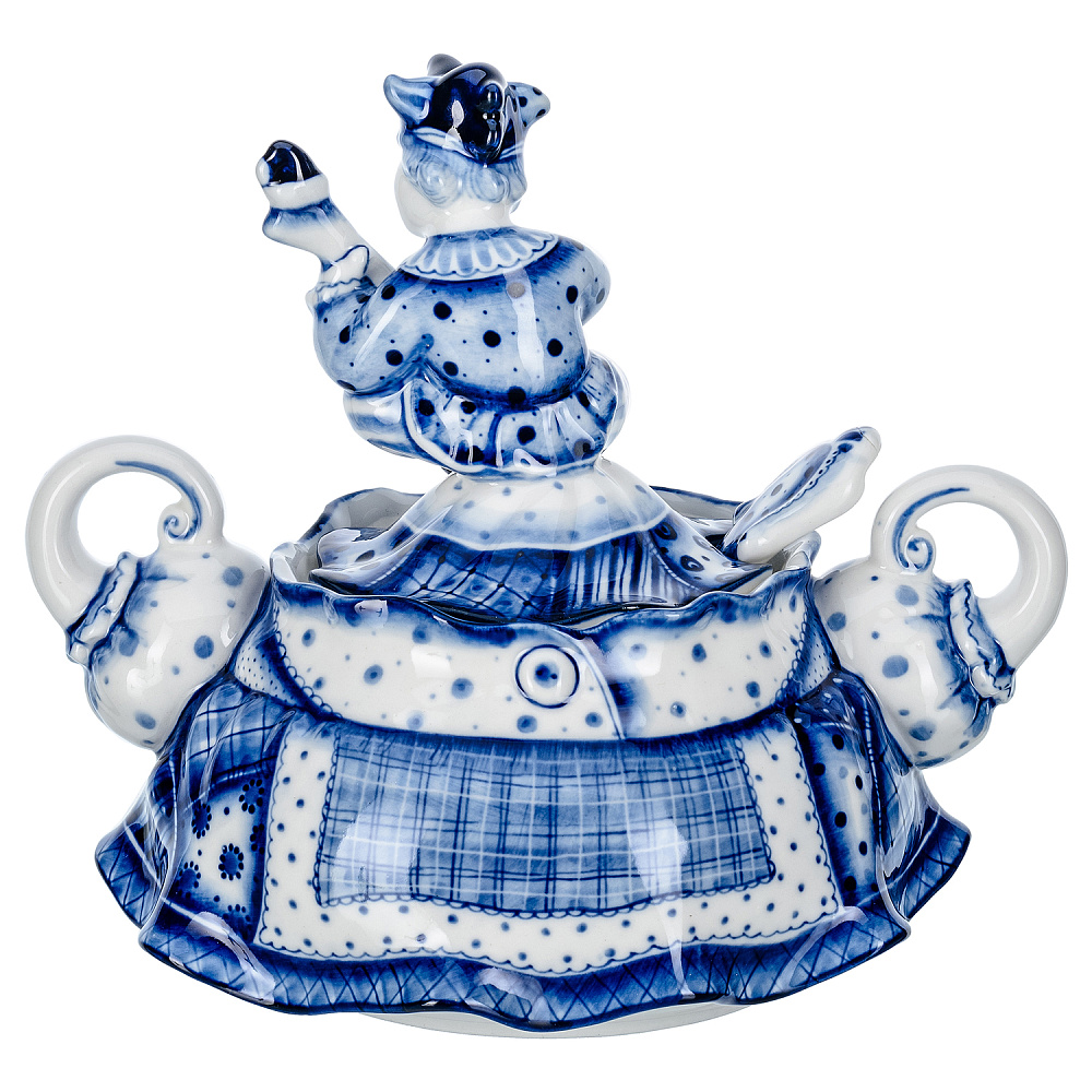 Чайный сервиз на 6 персон «Скоморошьи забавы». Гжель - интернет магазин Русь Велика я фото 9