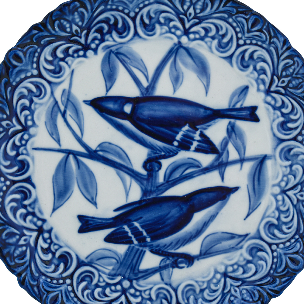 Тарелка сувенирная настенная «Птицы синицы». Гжель - интернет магазин Русь Велика я фото 2