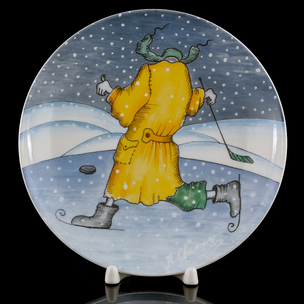 Декоративная тарелка «Зима. Хоккей». Форма Эллипс. ИФЗ - интернет магазин Русь Велика я 