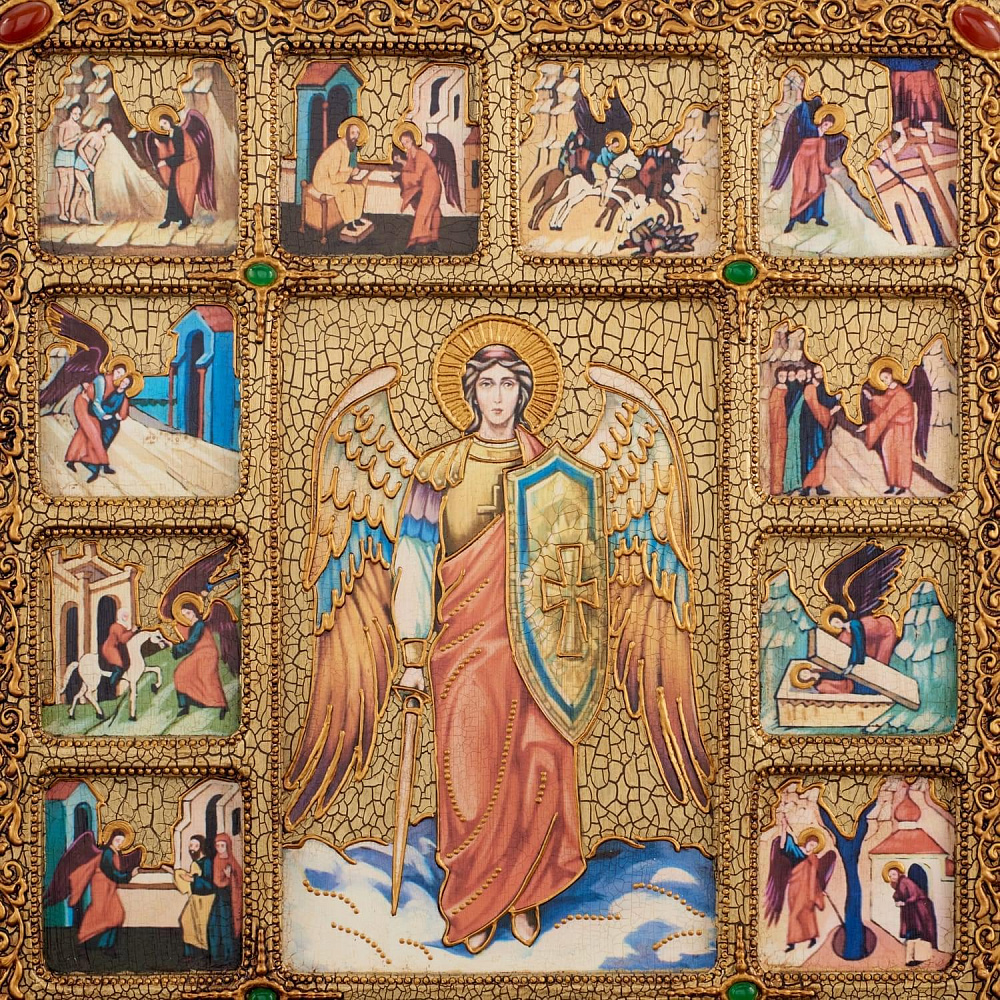 Икона подарочная«Архангел Михаил»(житие). Морёный дуб. 30 х 37 см. - интернет магазин Русь Велика я фото 3