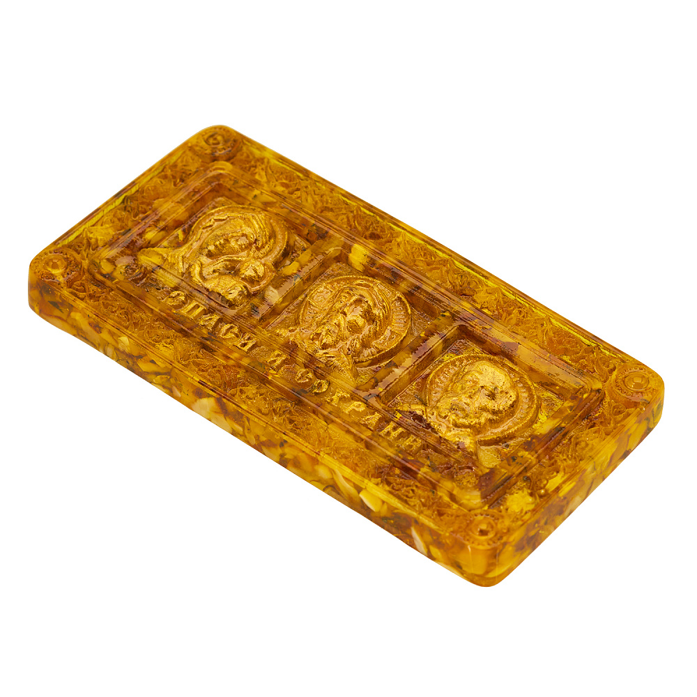 Икона янтарная в машину «Спаси и сохрани» 13,5х7,5 см - интернет магазин Русь Велика я фото 1