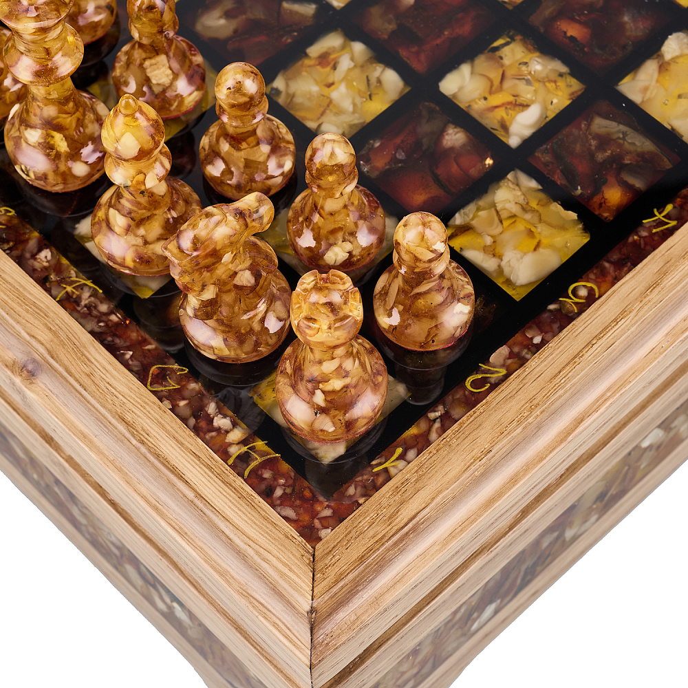 Шахматы с инкрустацией и фигурами из янтаря 28х28 см - интернет магазин Русь Велика я фото 9