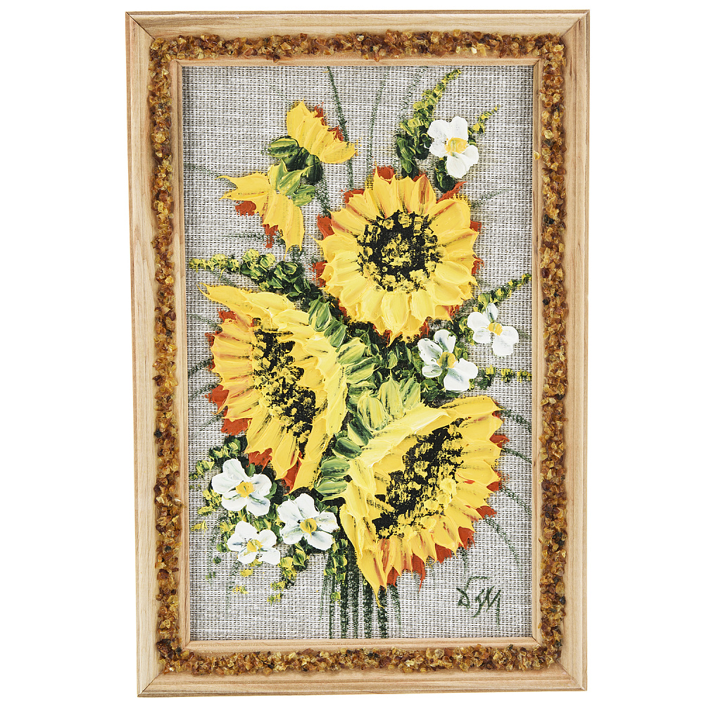 Панно в янтарной раме «Букет цветов» 27х18 см - интернет магазин Русь Велика я 