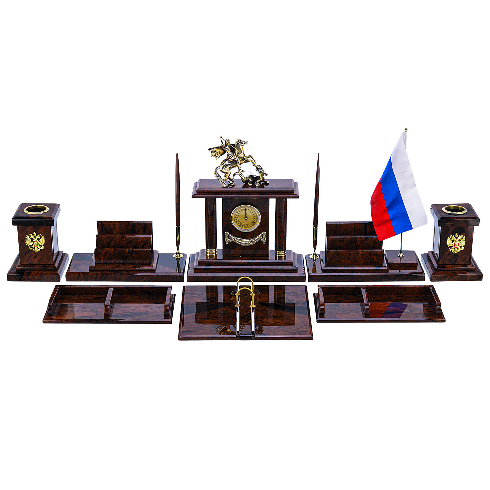 Настольный письменный набор из натурального камня «Георгий Победоносец» - интернет магазин Русь Велика я 