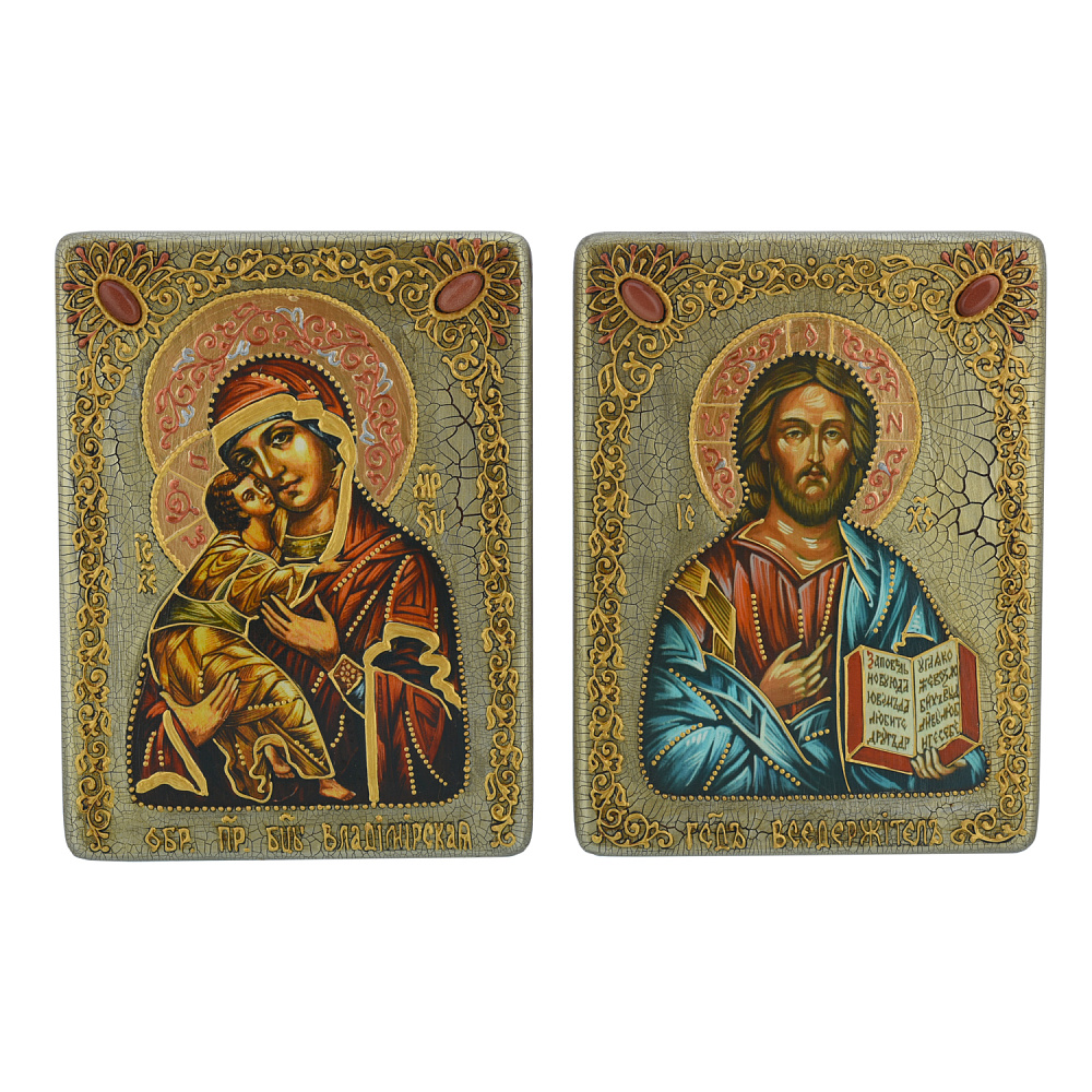 Венчальная пара икон «Божья Матерь Владимирская и Вседержитель» 15х20 см - интернет магазин Русь Велика я 