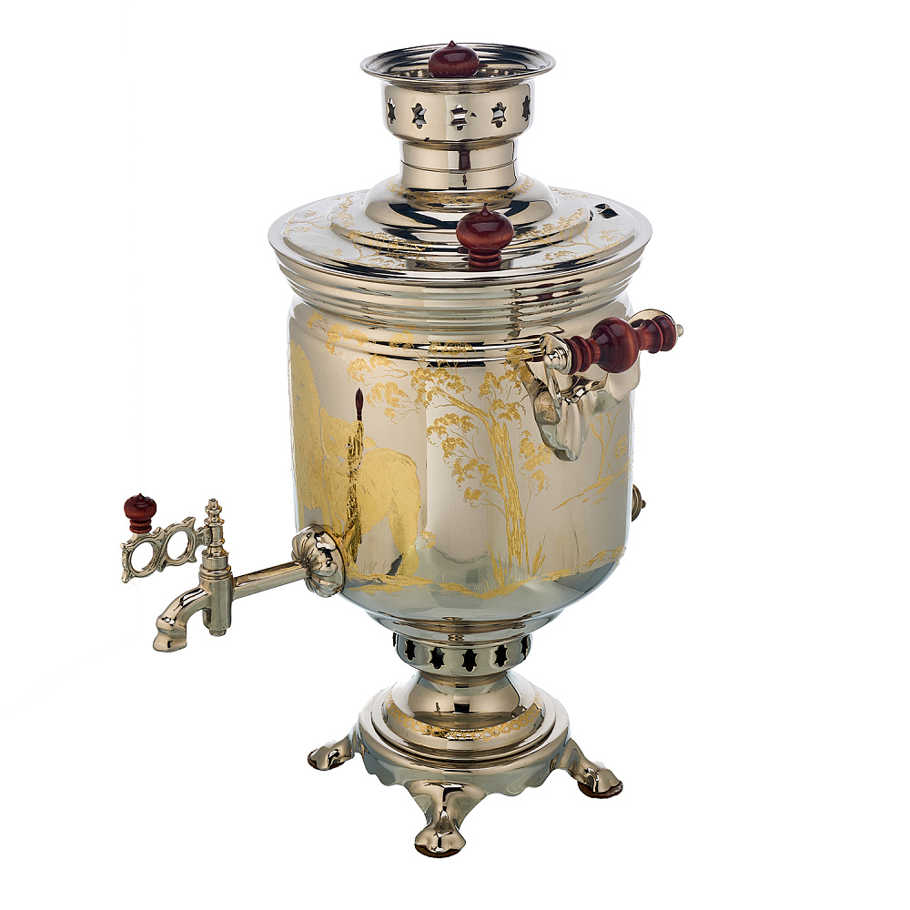 Самовар комбинированный 5 л с гравировкой «Львы» - интернет магазин Русь Велика я фото 4