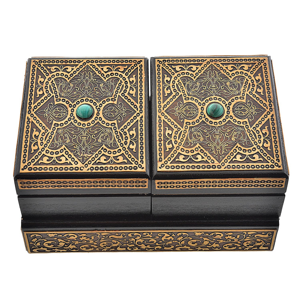 Шкатулка раздвижная из бересты с малахитом - интернет магазин Русь Велика я фото 1