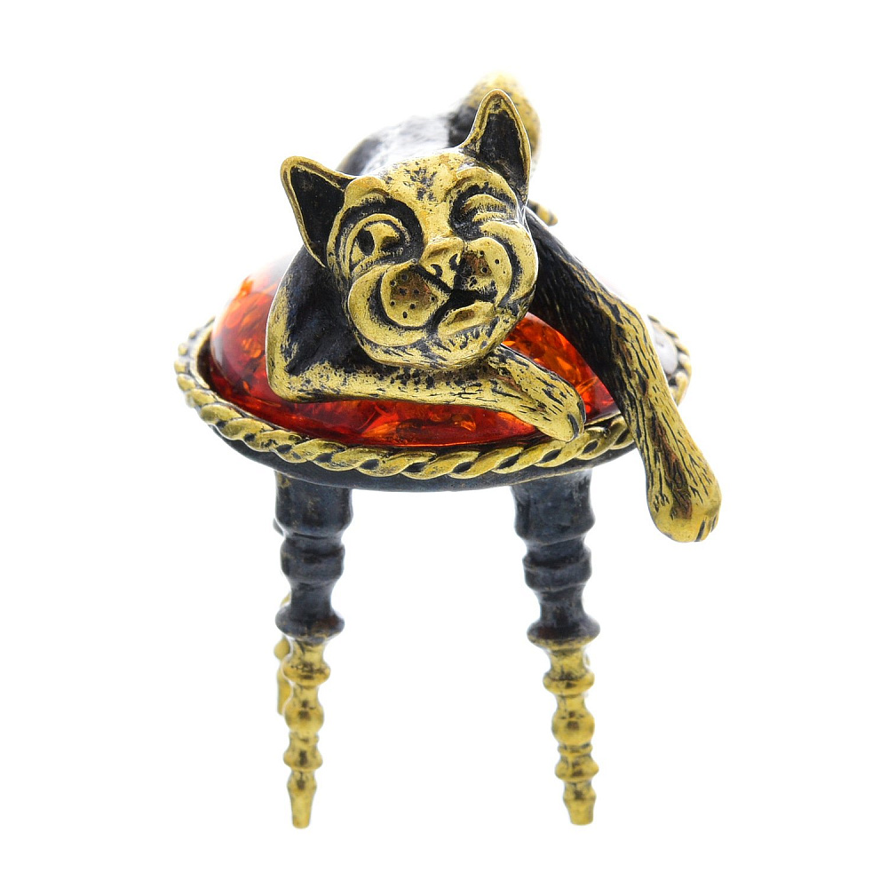 Статуэтка с янтарем «Котик в пуфике» - интернет магазин Русь Велика я фото 2