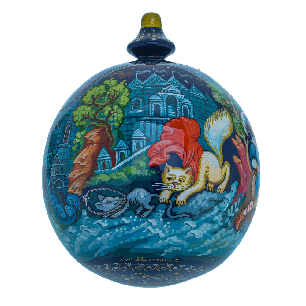 Елочный шар с росписью «Кот в сапогах» - интернет магазин Русь Велика я фото 2