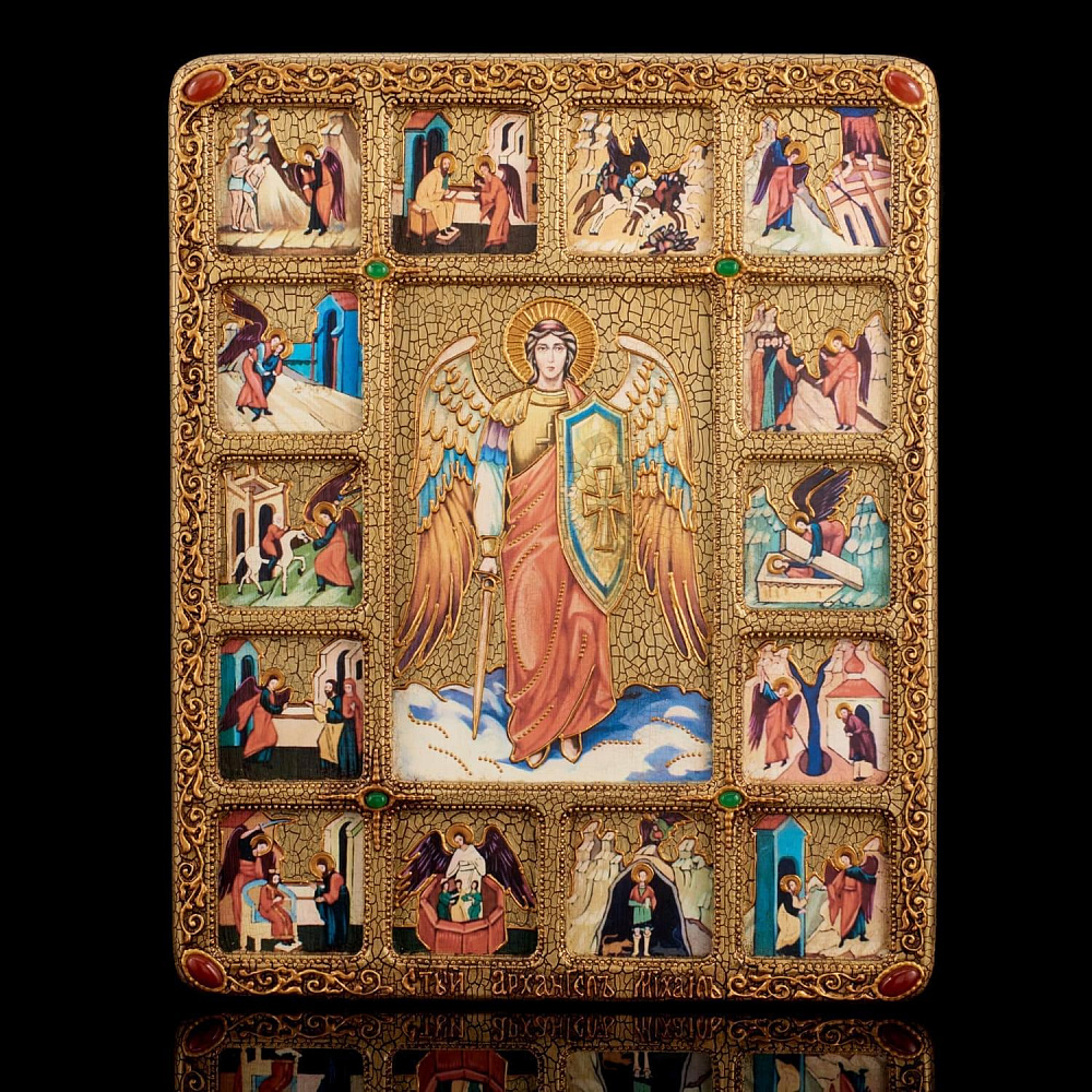 Икона подарочная«Архангел Михаил»(житие). Морёный дуб. 30 х 37 см. - интернет магазин Русь Велика я 