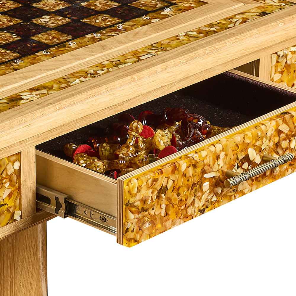 Янтарный стол с шахматами и нардами 62х62 см - интернет магазин Русь Велика я фото 19