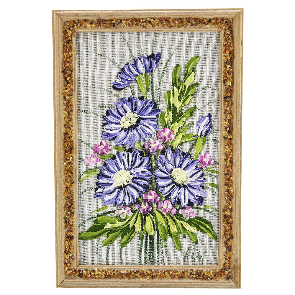 Панно в янтарной раме «Букет цветов» 27х18 см - интернет магазин Русь Велика я 