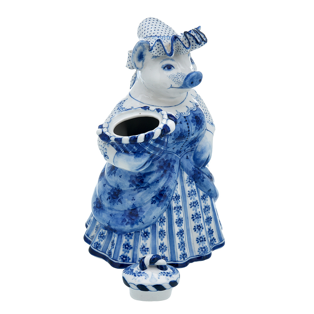 Статуэтка-копилка «Свинья Хавронья». Гжель - интернет магазин Русь Велика я фото 1