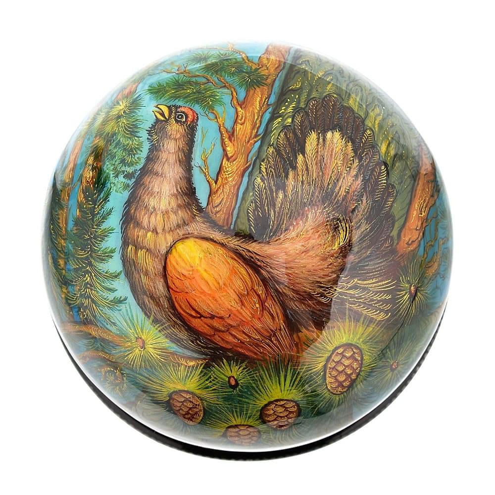 Лаковая миниатюра шкатулка для колец и запонок «Глухарь» Палех - интернет магазин Русь Велика я фото 1