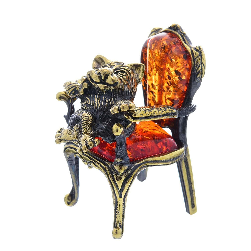 Статуэтка с янтарем «Кот в кресле» - интернет магазин Русь Велика я 