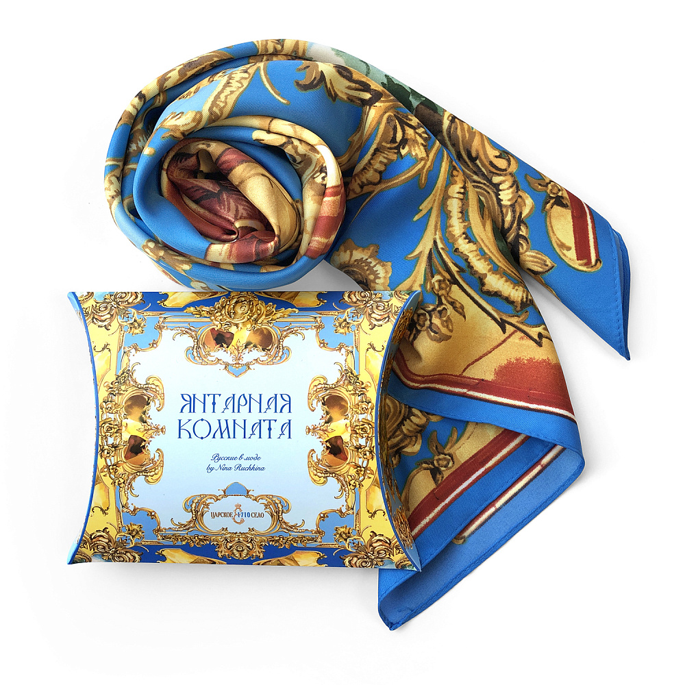 Платок шелковый «Янтарная комната» 90х90 см - интернет магазин Русь Велика я фото 6