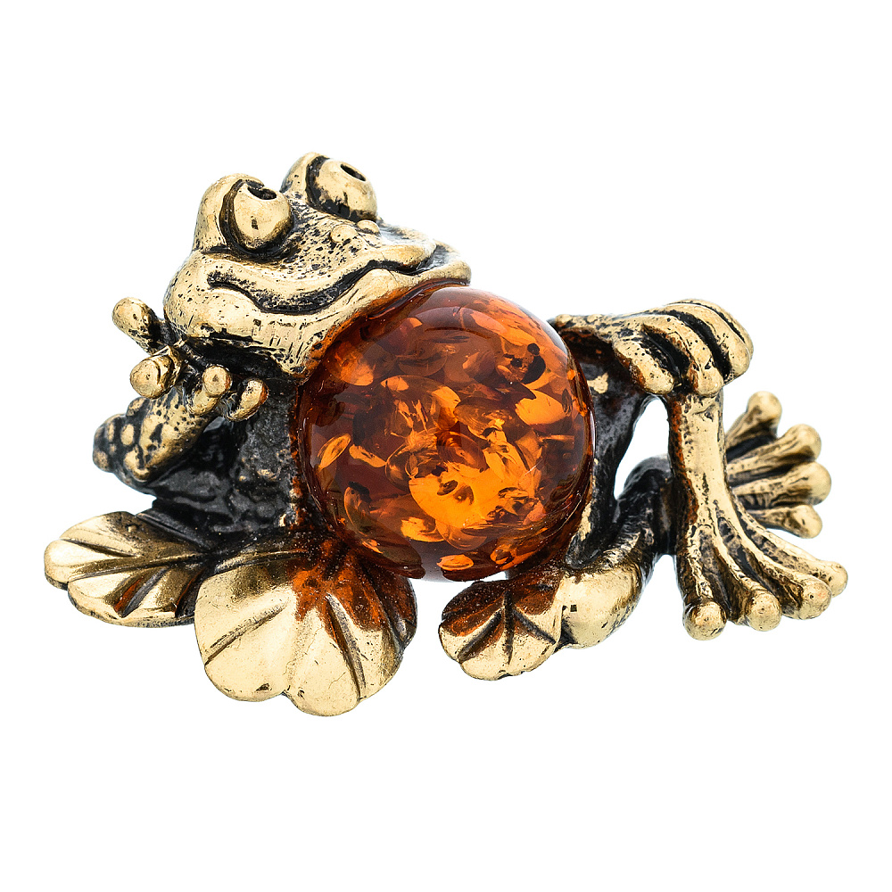 Статуэтка с янтарем «Лягушка в кувшинках» - интернет магазин Русь Велика я 