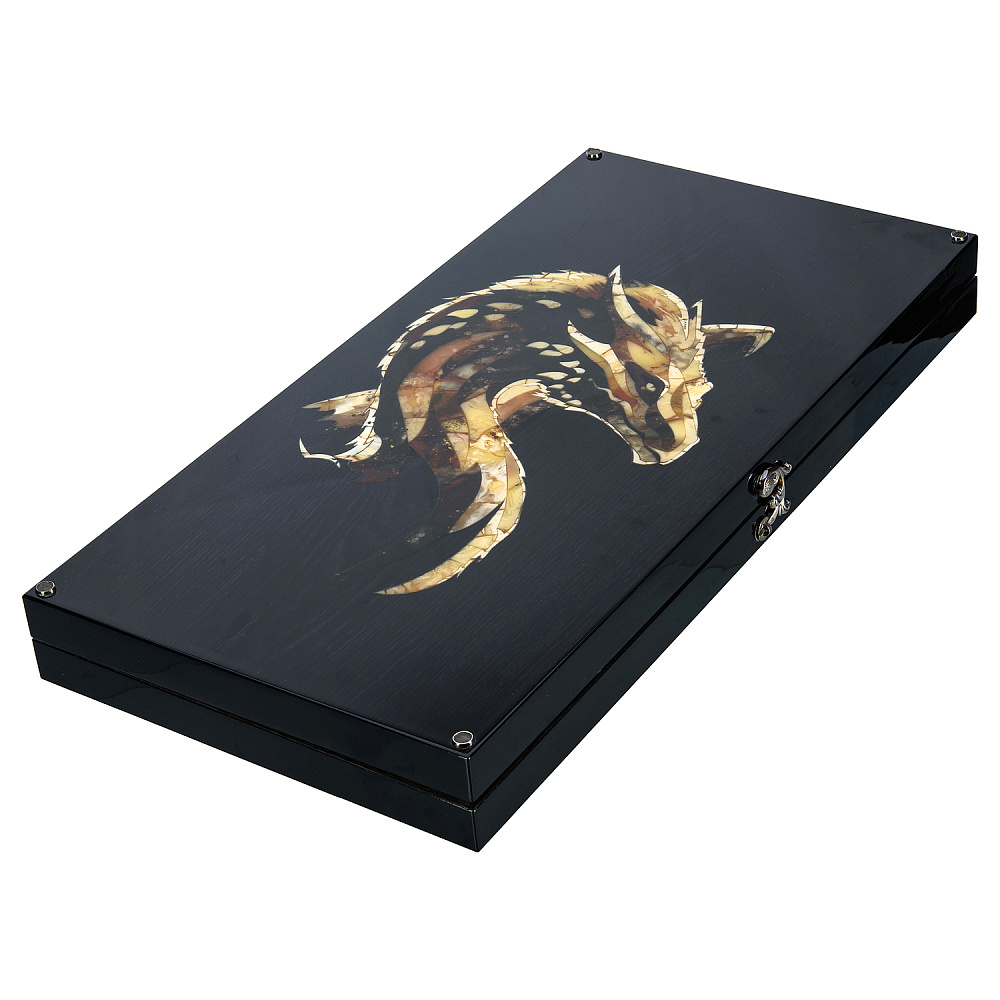 Деревянные нарды с янтарной инкрустацией «Дракон» 60х30 см - интернет магазин Русь Велика я фото 4