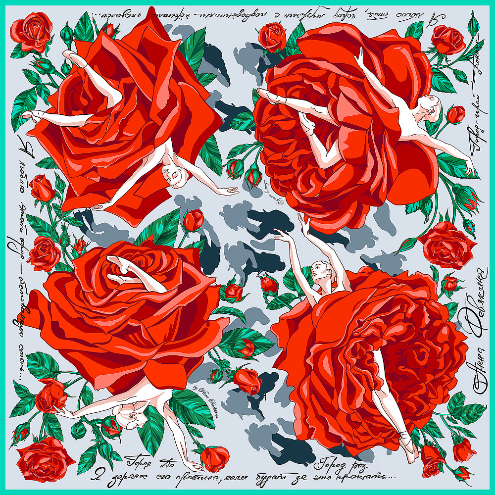 Платок шелковый «Город До» 90х90 см - интернет магазин Русь Велика я фото 9